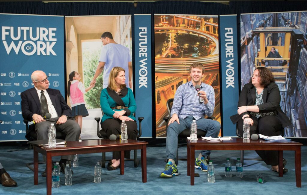File:Harry Holzer, Georgetown University; Liz Shuler, AFL-CIO; Brendan Lind, Launch Code and Maria F