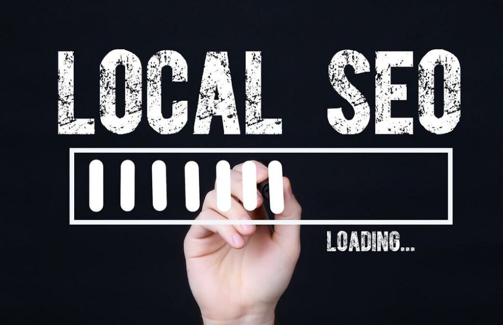 Handwriting Text Local SEO Loading. Concept meaning Forecasting the future event - a hand is writing