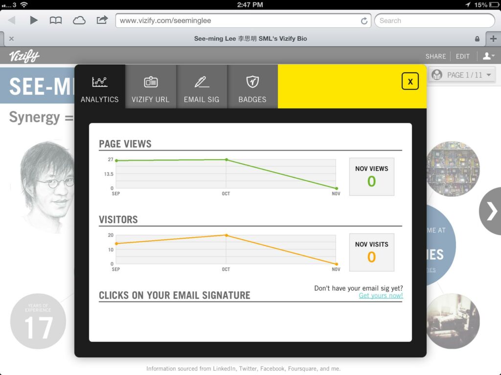 Vizify adds analytics data to profiles 2012-11-04 SML Screenshots (8153015234) - a tablet screen sho