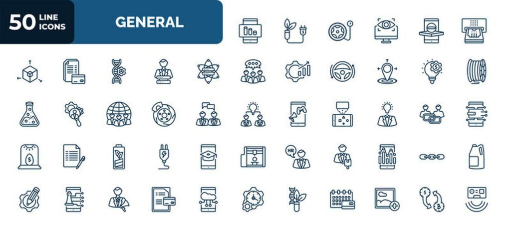 set of 50 general web icons in outline style. thin line icons such as ar graph, atm cash, data scien